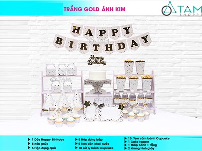 Bộ trang trí sinh nhật cho bé tông Trằng Gold ánh kim số 17